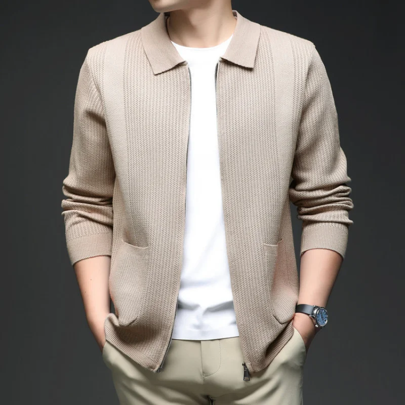 

New Autumn Winter Men'S Turn-Down Collar Knitted Sweater Men'S Sweater Men'S Zipper Cardigan In Stock Spring Autumn Winte