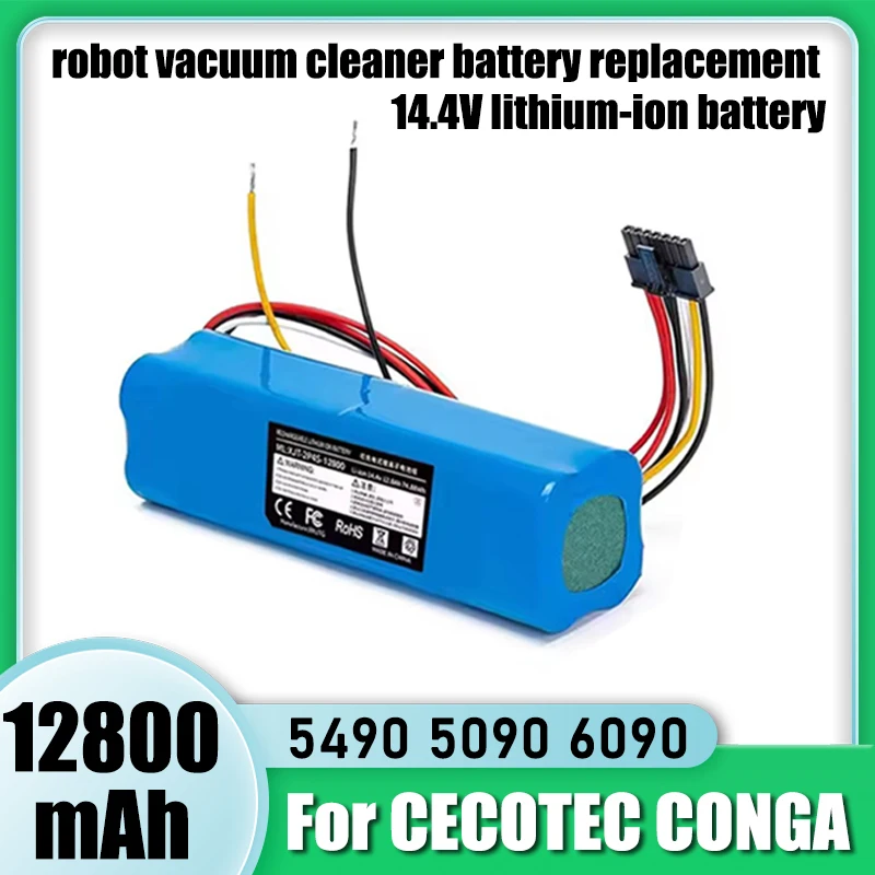 14.4V lithium-ion battery 12800mAh, for CECOTEC CONGA 5090 5490 6090 7090 robot vacuum cleaner battery replacement