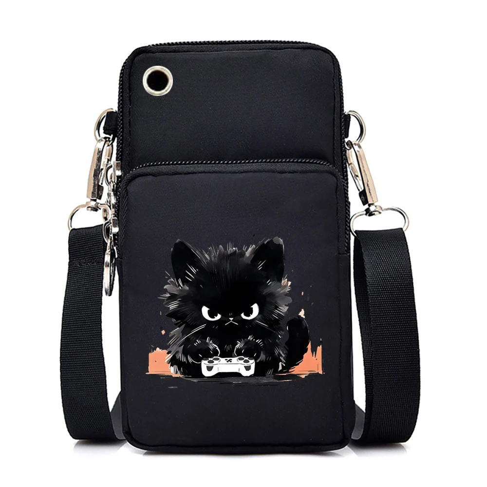 Women Mini Mobile Phone Bag Cartoon Craze Cat Print Purses and Handbags Anime Animal Kitten Men Tote Bags Small Crossbody Bags