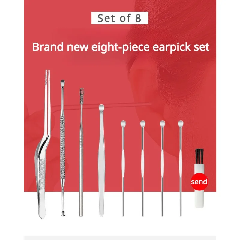 8PCS Stainless Steel Earpick 8-piece Earpicking Tool Set Spiral Earscoop Massage Earpick Massage Tool Set Tattoo Massage Fashion