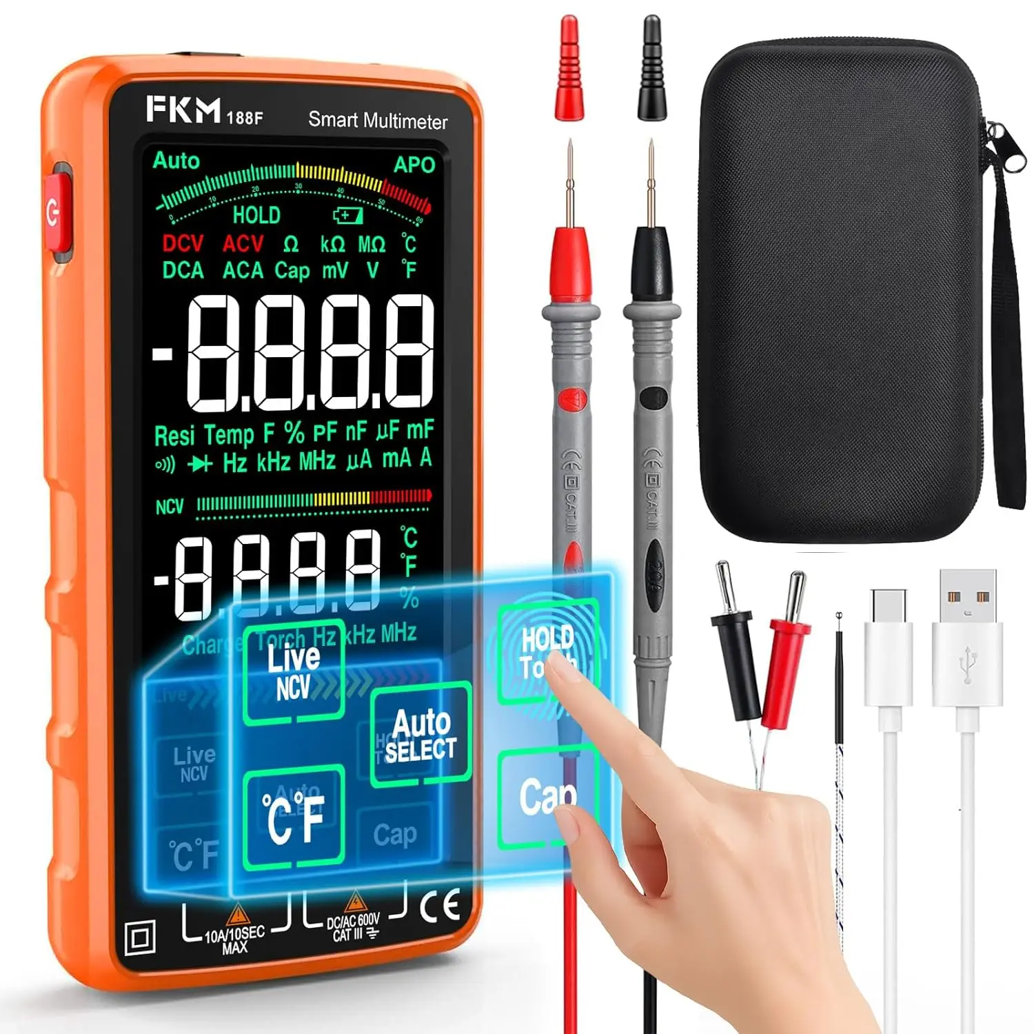 

Компактный перезаряжаемый цифровой мультиметр с 5-дюймовым сенсорным экраном, автоматическим выбором диапазона, TRMS, 6000 измерений для точного измерения напряжения постоянного/переменного тока