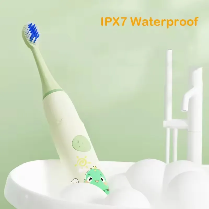 Cepillo de dientes eléctrico de dibujos animados coloridos para niños, recargable IPX7, resistente al agua con cabezales de repuesto, limpieza profunda, cuidado bucal para niños