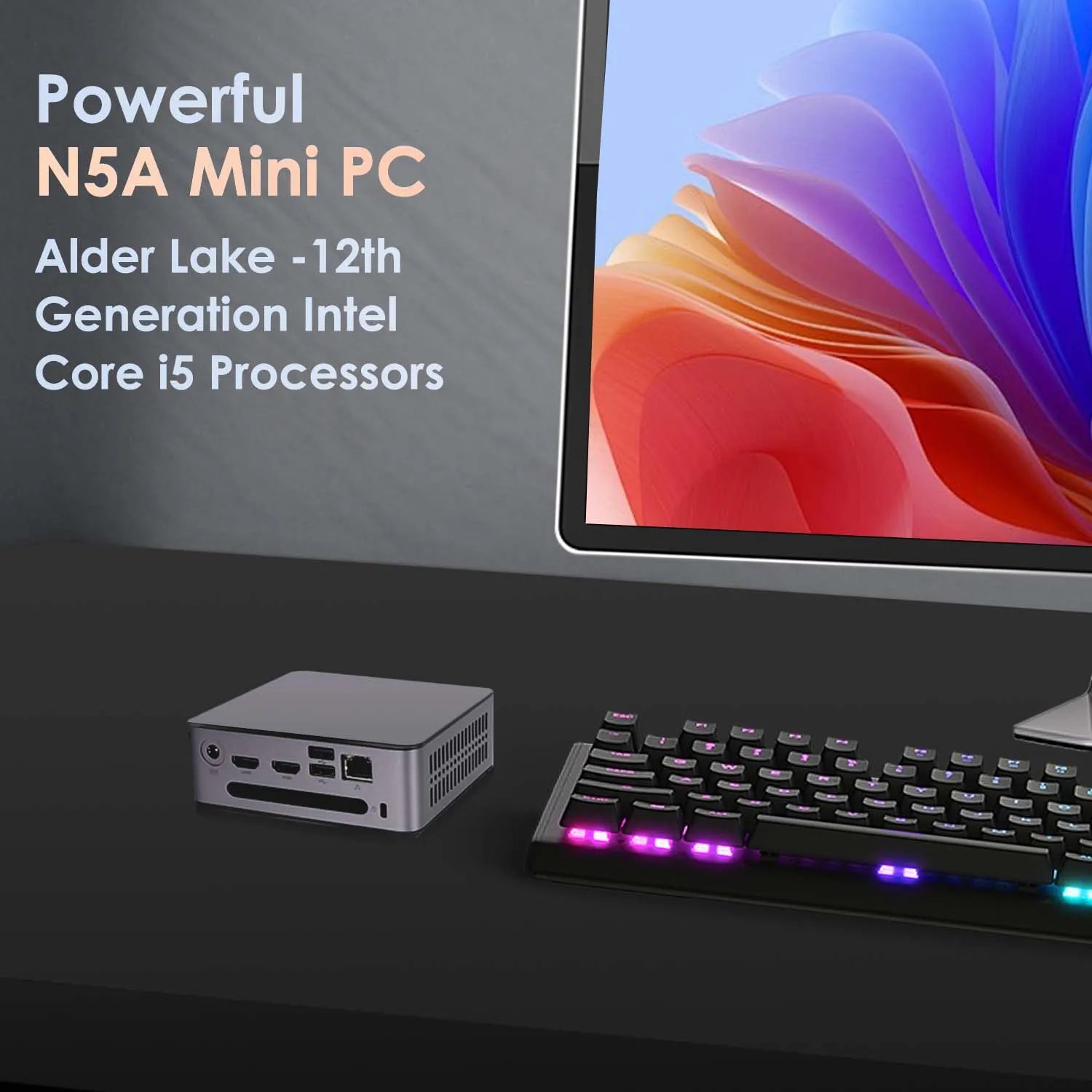 BRENUC 미니 PC N5A 인텔 코어 i5-12450H, 최대 4.4GHz, 16GB LPDDR5 RAM, 256GB SSD, 인텔 UHD 그래픽 Win11 Pro WiFi6 BT5.2