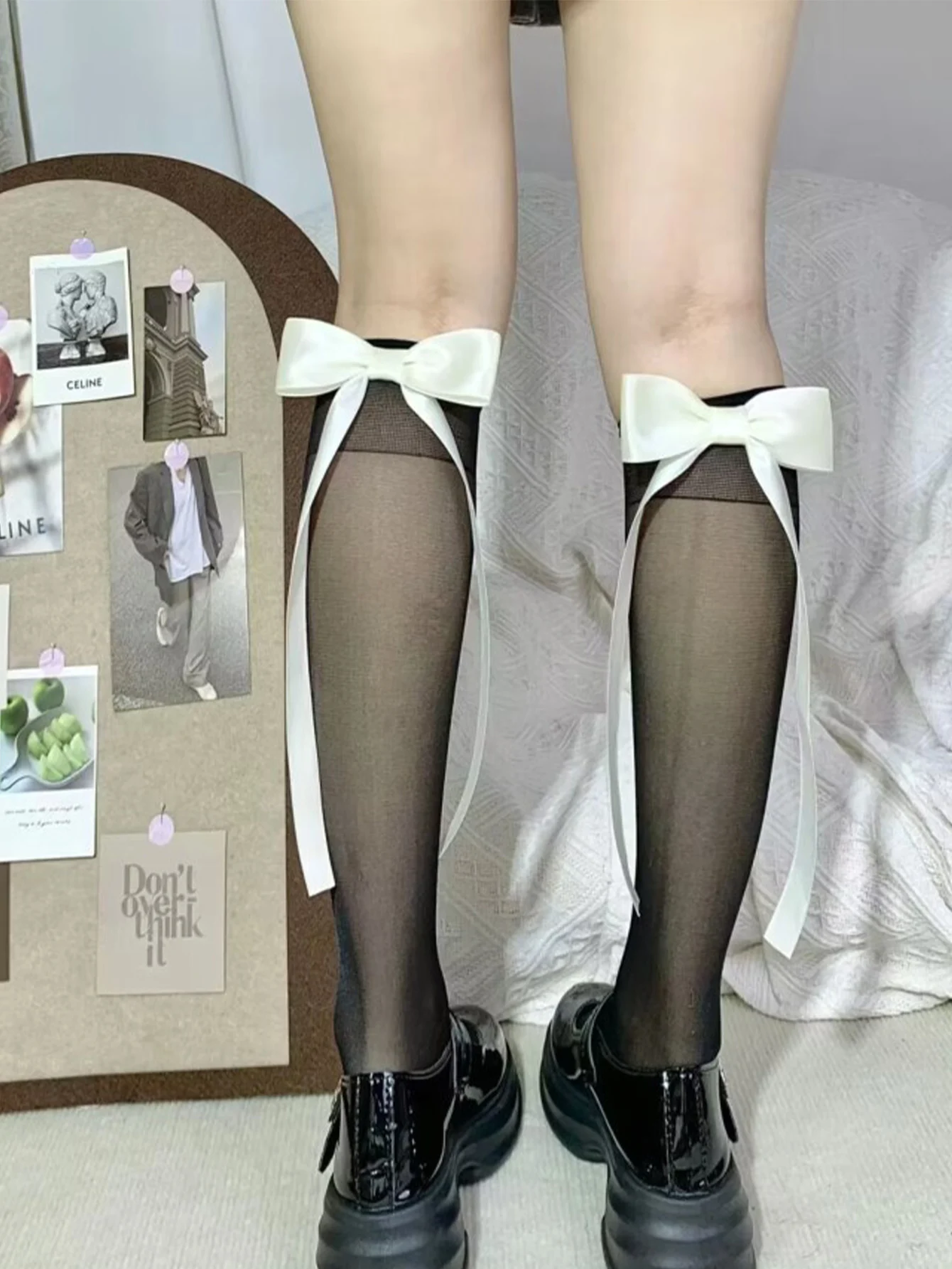 Butterfly knot socks, children's midsole, summer thin, white calf stockings, midsole socks