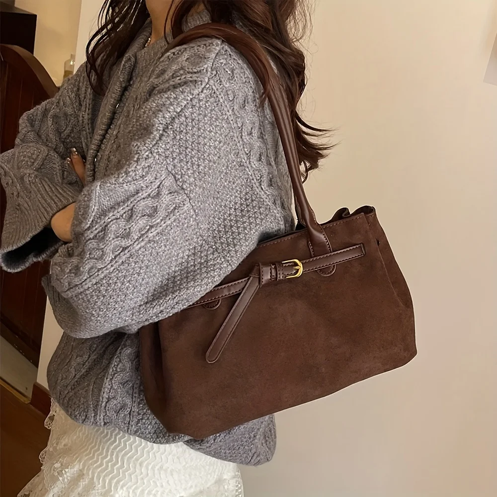 Damen Retro Kunstwildleder Schultertasche Große Kapazität Pendler-Tragetasche