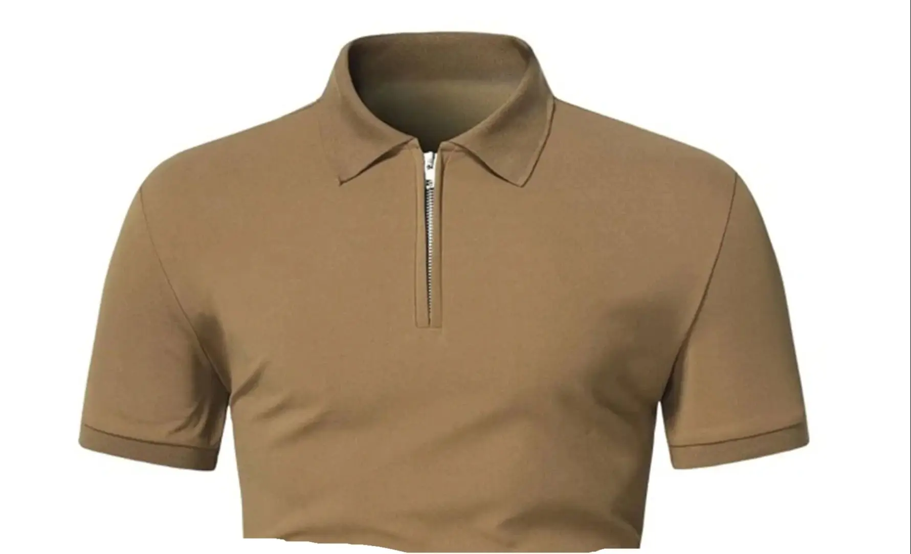 Men\'s polo shirt solid color short-sleeved zipper lapel T-shirt casual top