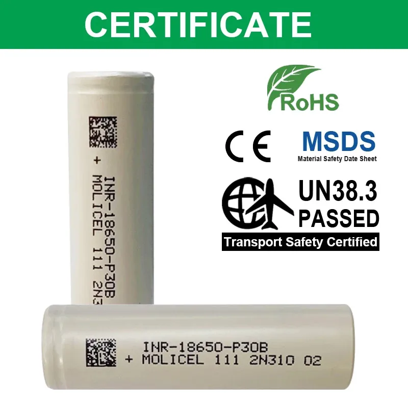 New Molicel P30B INR 18650 Battery 3000mah Capacity 30A 3.7V Rechargeable Lithium-ion Batteries For Battery Pack Flashlight