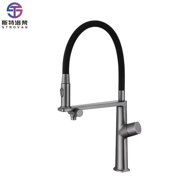 

Contemporary Modern Single-Handle Brass Kitchen Faucet with New Ceramic Brushed Sink Water Purifier Outlet Kitchen Tap