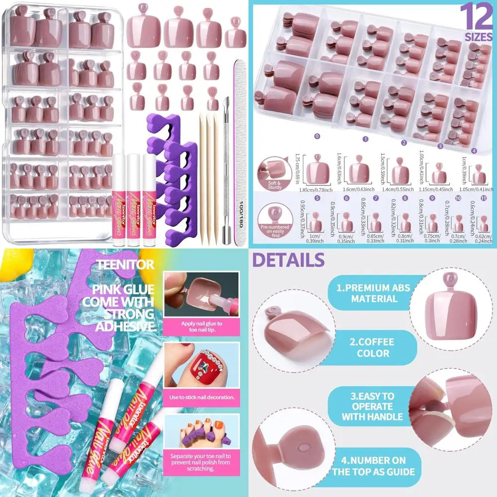

Pron Toenails or Women with Glue, 120cps Coee Toe Nail Prons ake Toe Nails Tips, Toe Pron Nails Short Square Toenail PrOns, Acry