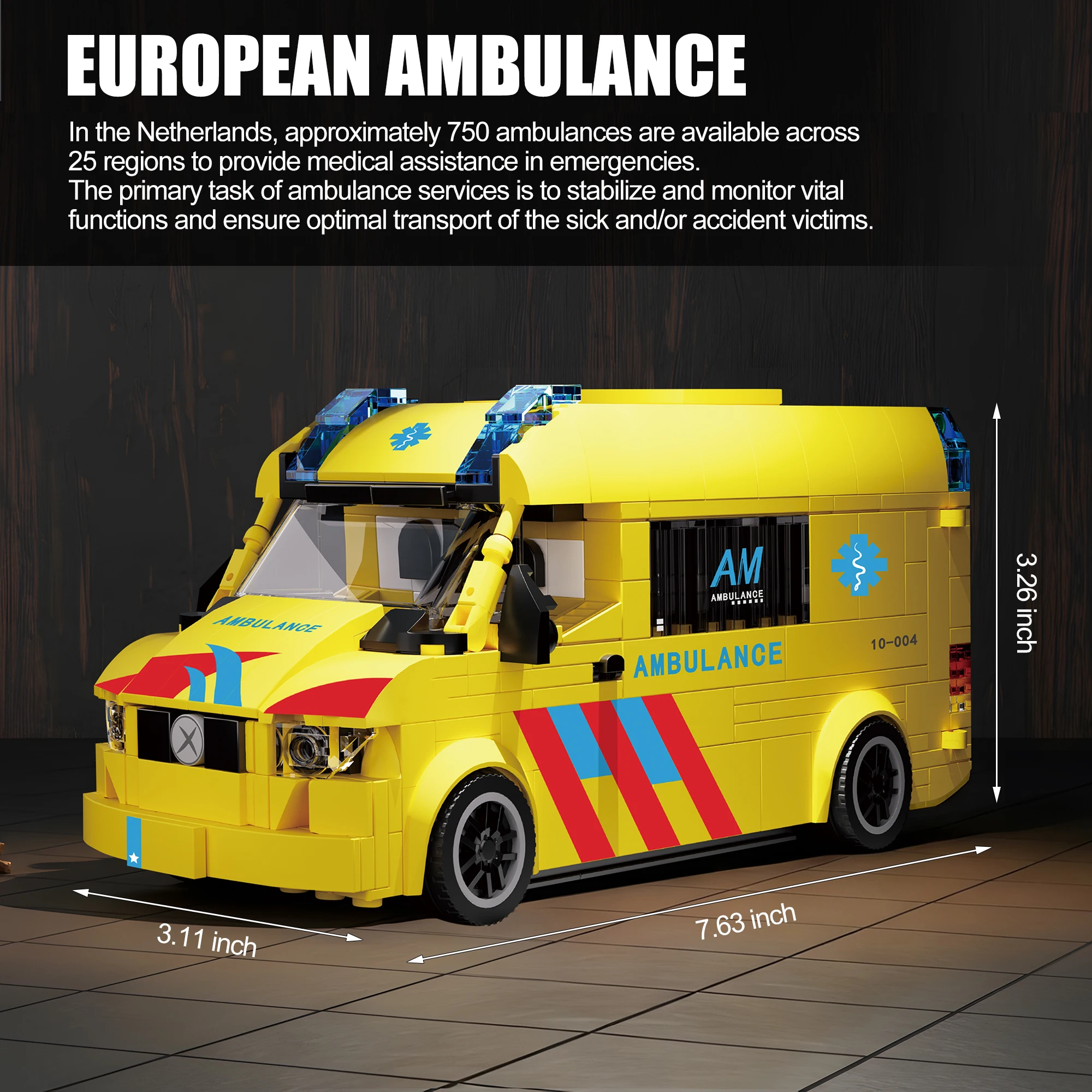 648PCS European Style Ambulance Building Blocks City Rescue Vehicle Model Bricks Desktop Ornament Kids DIY Toys Holiday Gifts