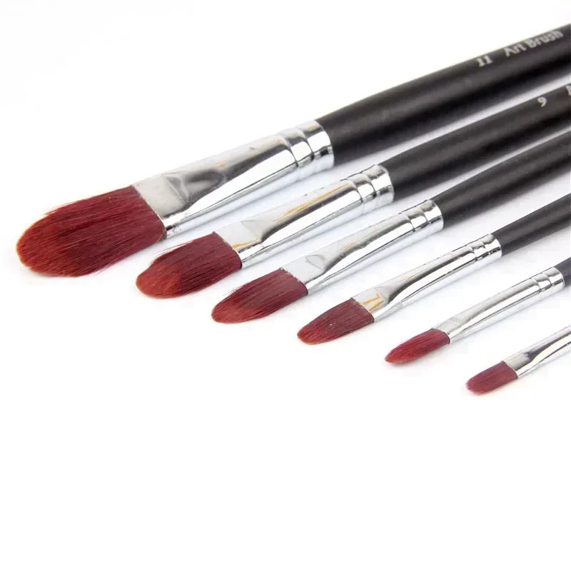 6pcs/Set upscale liqueur red nylon hair brushes matte baclk wood rod Watercolor Gouache paint brush art acrylic drawing supplies