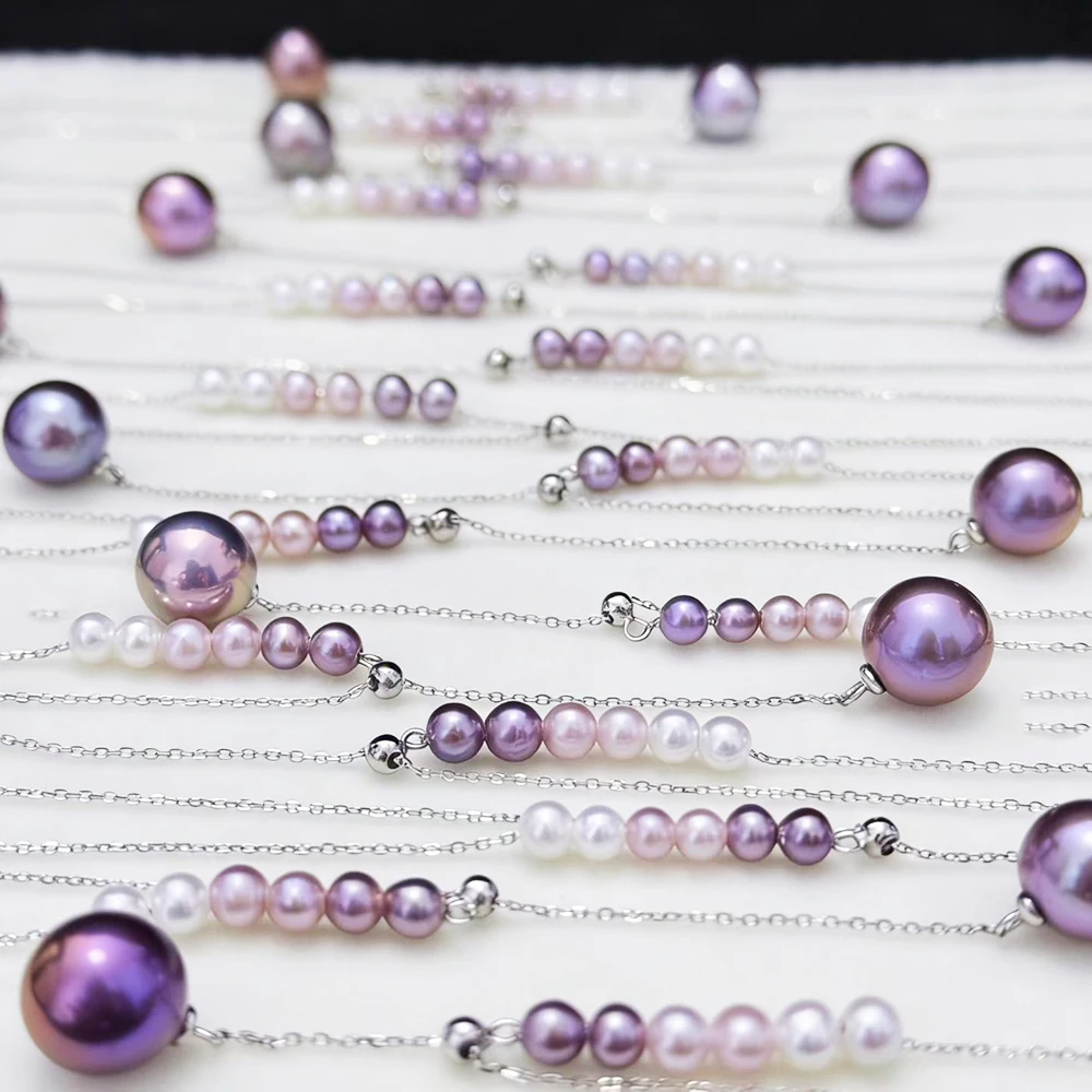 925 Silver Mermaid Tear Real Pearl Necklace Jewelry with 10–11mm Natural Dazzling Noble and Mysterious Purple Freshwater Pearls