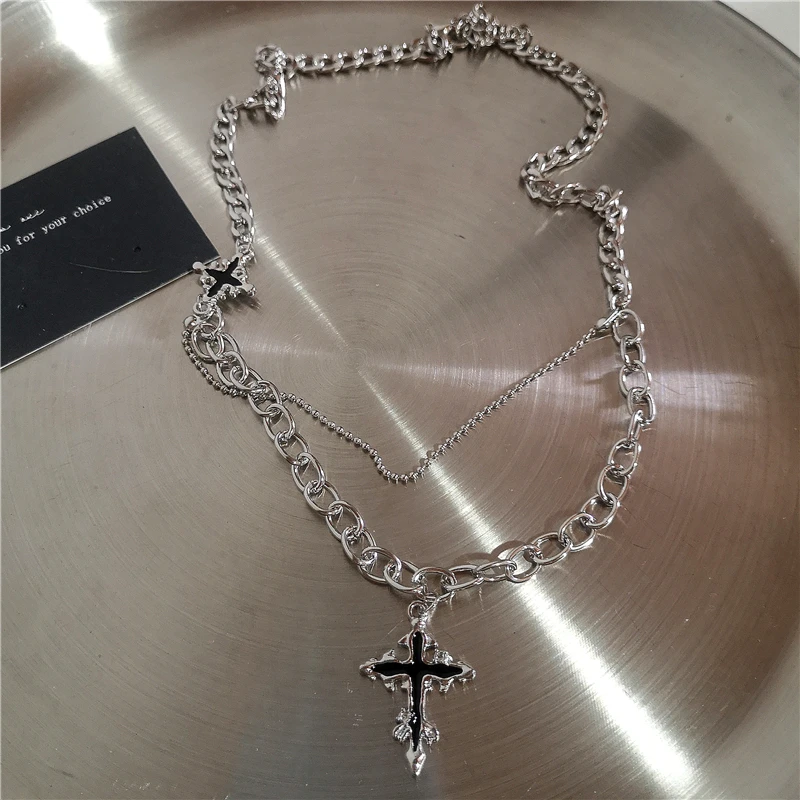 Men's Gothic Cross Pendant Necklace Silver