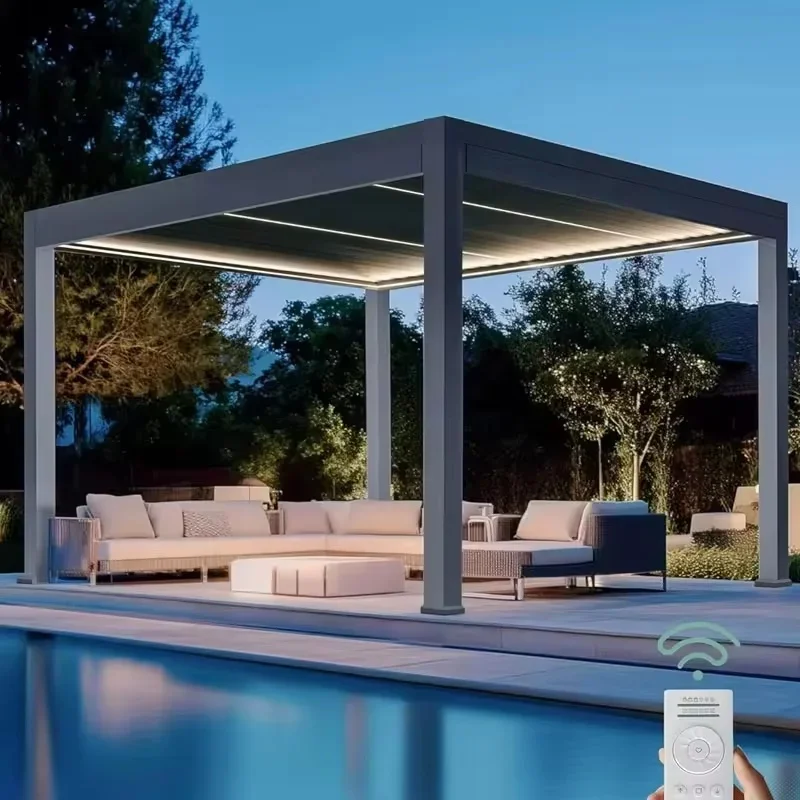 Motorized Louver Pergola Garden Shade Remote Control Waterproof Aluminum Roof Bioclimatic Pergola Outdoor Patio