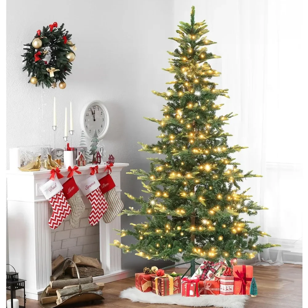 6ft Pre-Lit Aspen Artificial Christmas Tree with LED Lights, Realistic Christmas Tree w/937 PE&PVC Branch Tips, Metal Stand