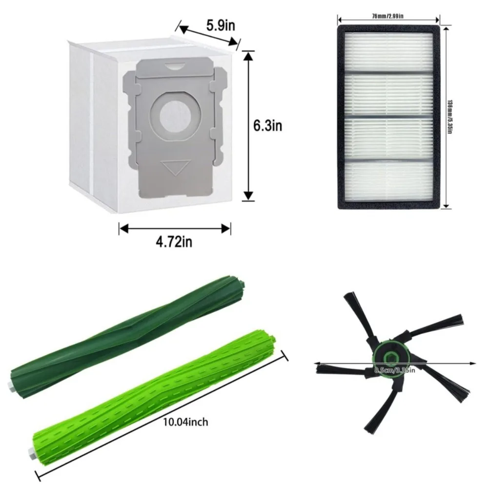 iRobot Roomba S9 S9+ (9150/9550) Replacement Parts Kit – Self-Cleaning Rubber Brushes ,Side Brushes , HEPA Filters