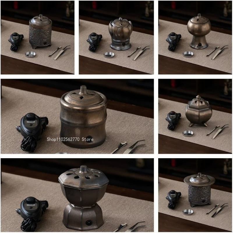 Quemador de incienso eléctrico de alta temperatura, Color óxido Retro y Simple, significado Zen, templo, adoración del Buda, incensario de incienso interior