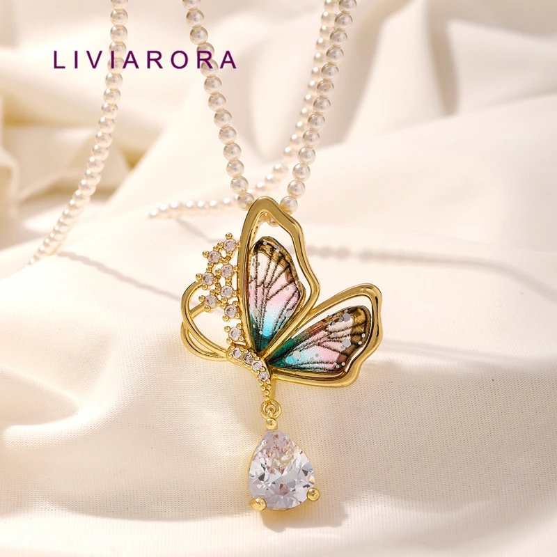 1/2Pcs 18K Gold Plated Brass Colorful Wing Butterfly Pendant CZ Teardrop Butterfly Charms For DIY Jewelry Making Findings