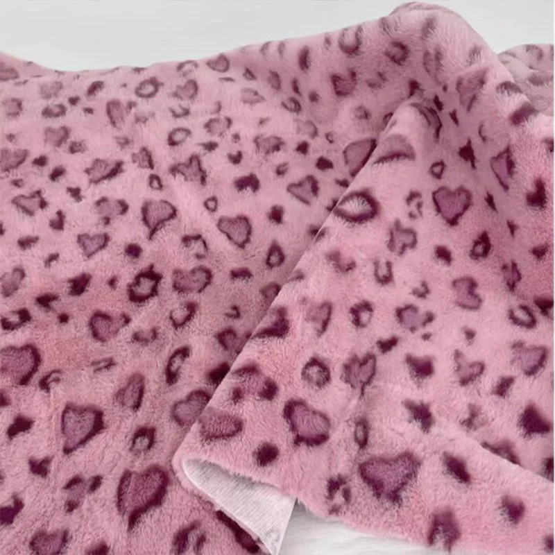 Fine Soft Imitation Mink Rabbit Fur Fabric Pink Plush love leopard Print Faux Fur Sewing Material Diy/Christmas Decoration/Coat