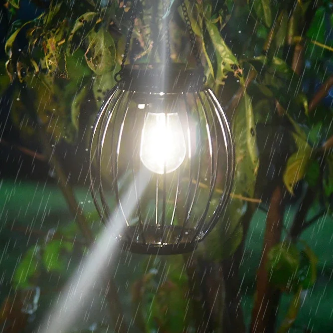 Farolas de patio con energía Solar, filamento de tungsteno de hierro forjado, luces exteriores, luces de paisaje ovaladas para decoración