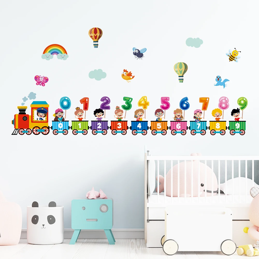 Colorful Numbers Cartoon Train Wall Stickers for Nursery Kids Room Decor Art Kindergarten Removable PVC Decals DIY Poster Mural