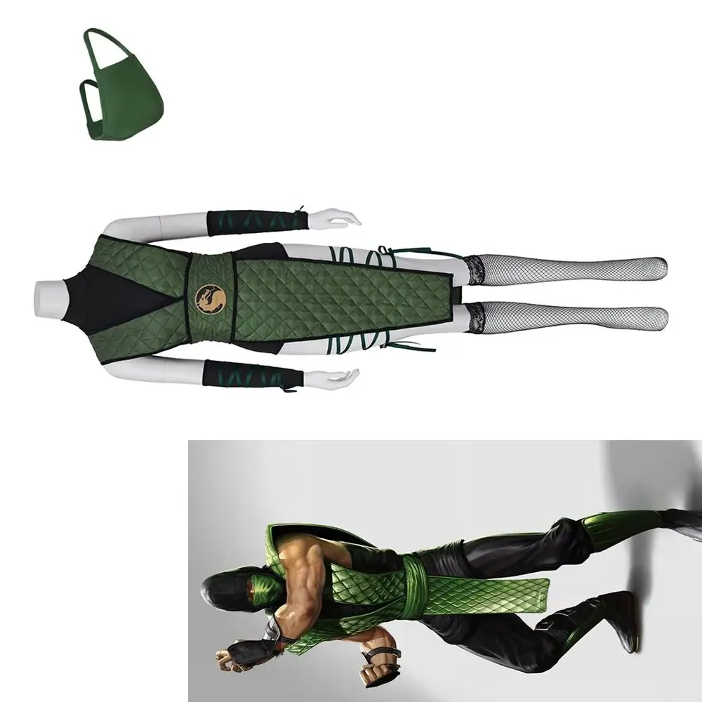

Mortal Kombat Reptile Female Cosplay Costume Sexy Bodysuit Fighter Uniform Suits with Face Cover Halloween Battle Outfits