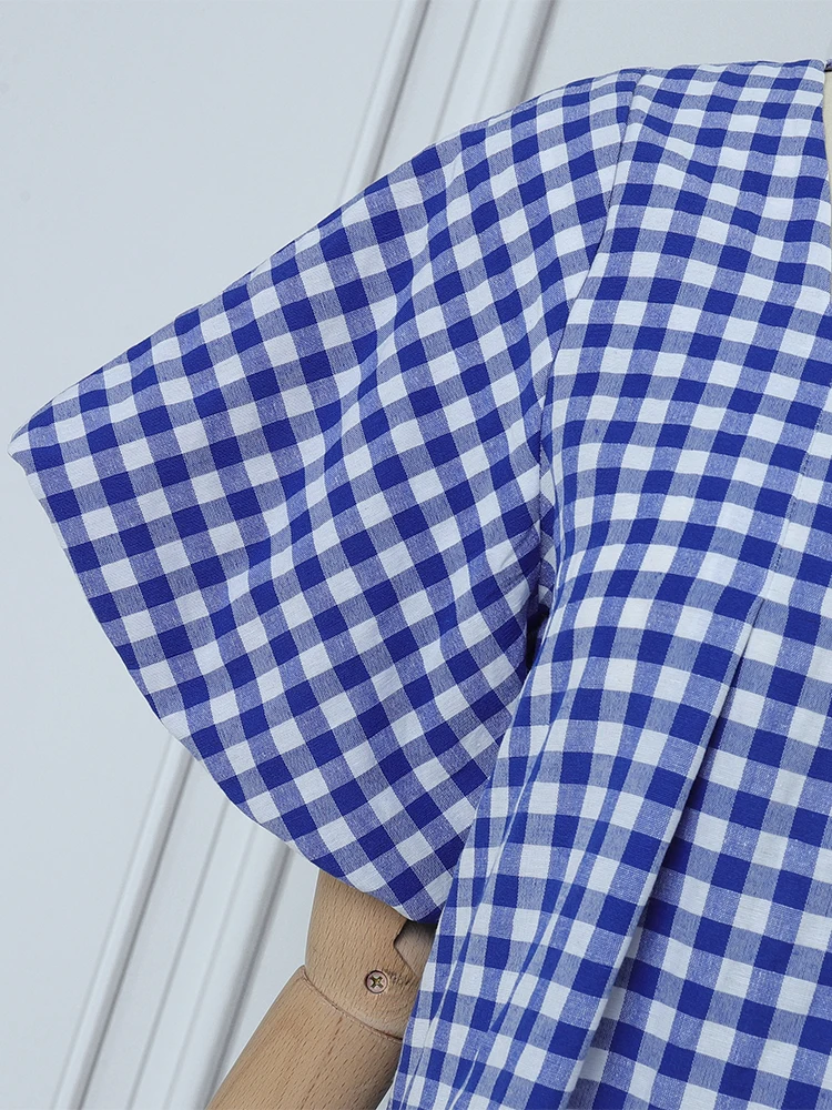 ZANZEA, vestido largo bohemio para mujer, vestido veraniego a cuadros de verano 2021, vestido Vintage para fiesta en la playa, vestido Midi de manga corta abombada con cuello cuadrado