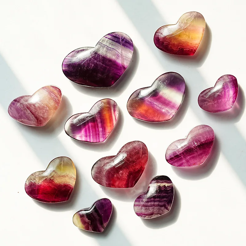 Rainbow Fluorite Heart Nature Crystal For Home Office Garden Decoration Unique Gemstone Gift Yoga Meditation Halloween