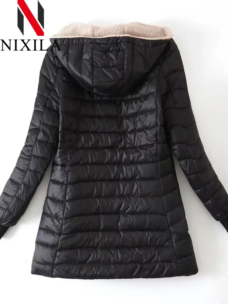 الجديد في معطف الخريف والشتاء للسيدات على الموضة الكورية، طبعة أنيقة، سترات مستقيمة بقلنسوة، سترات من الفلانيل الدافئة للنساء