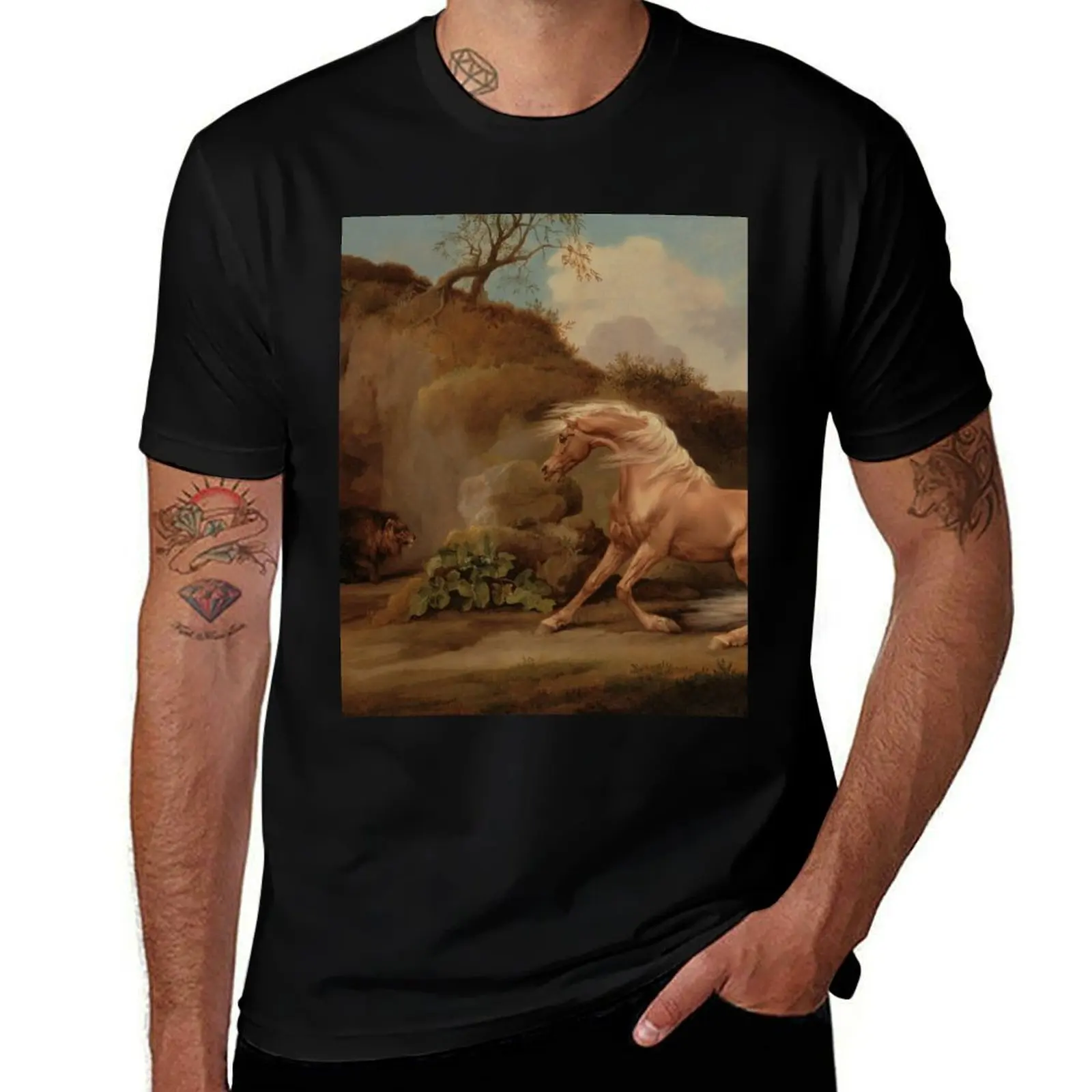 

George Stubbs - Horse Frightened By A Lion 1762 T-Shirt t shirt personalised man t shirt cotton graphic t shirts for man T-shirt