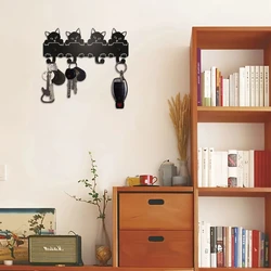 1pc Wall Mounted Cats Key Rack, Black Metal Key Holder, Decorative Wall Hanging Storage Rack Hook, Hook for Wall, Coat Hanger