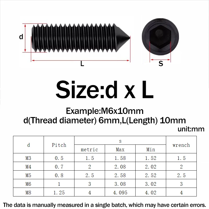 Hex Hexagon Socket Set Screws Assortment Kit M3 M4 M5 M6 M8 Stainless Steel None Head Allen Cup Cone Point Grub Screw Set