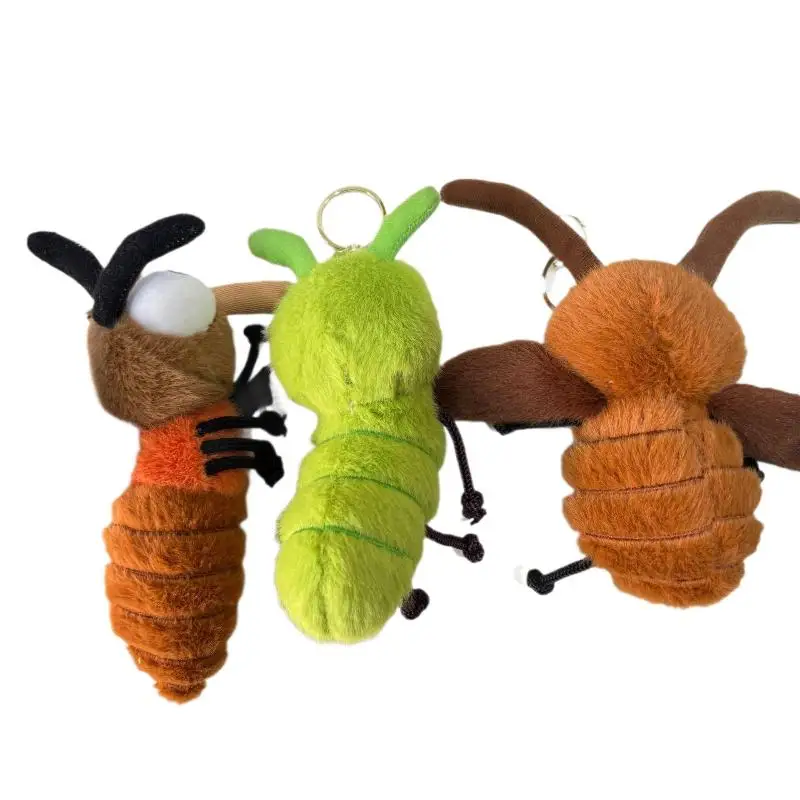 Cute Cartoon Creative Insect Mosquitoes Caterpillars Cockroaches Plush Keychain Doll Pendant Kawaii Backpack Ornament Decoration