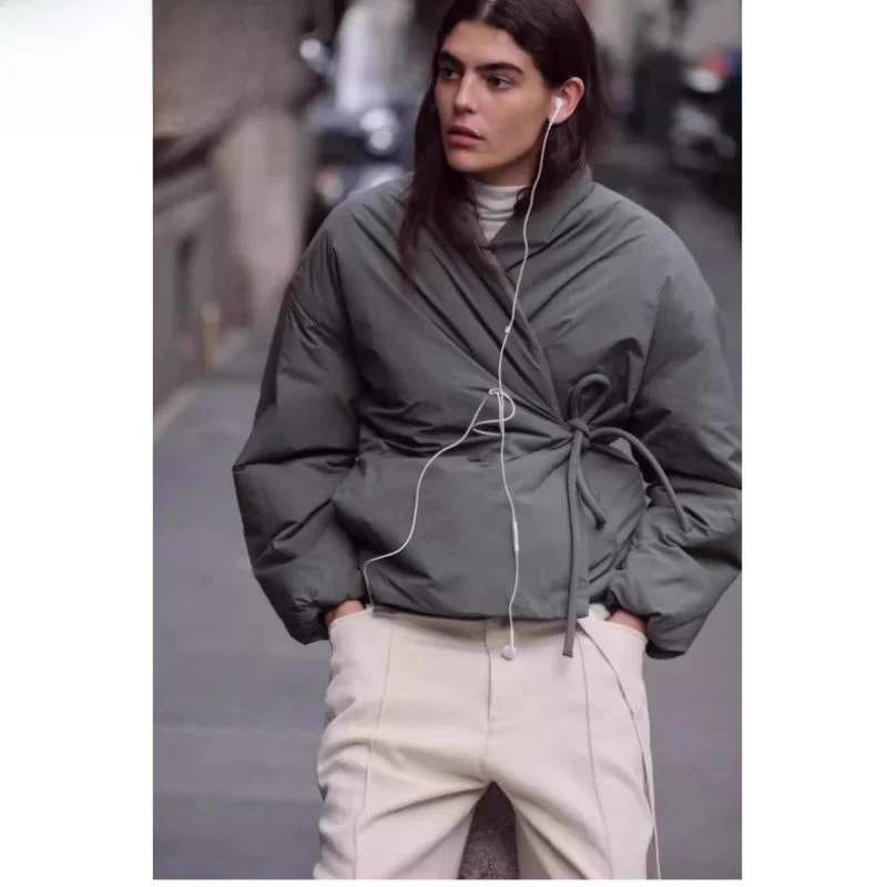 

Retro Kimono Sle Long Sve Cotton Jaet Stand Collar Women's Casual Outerwear Autumn Winter New Arrival 058047