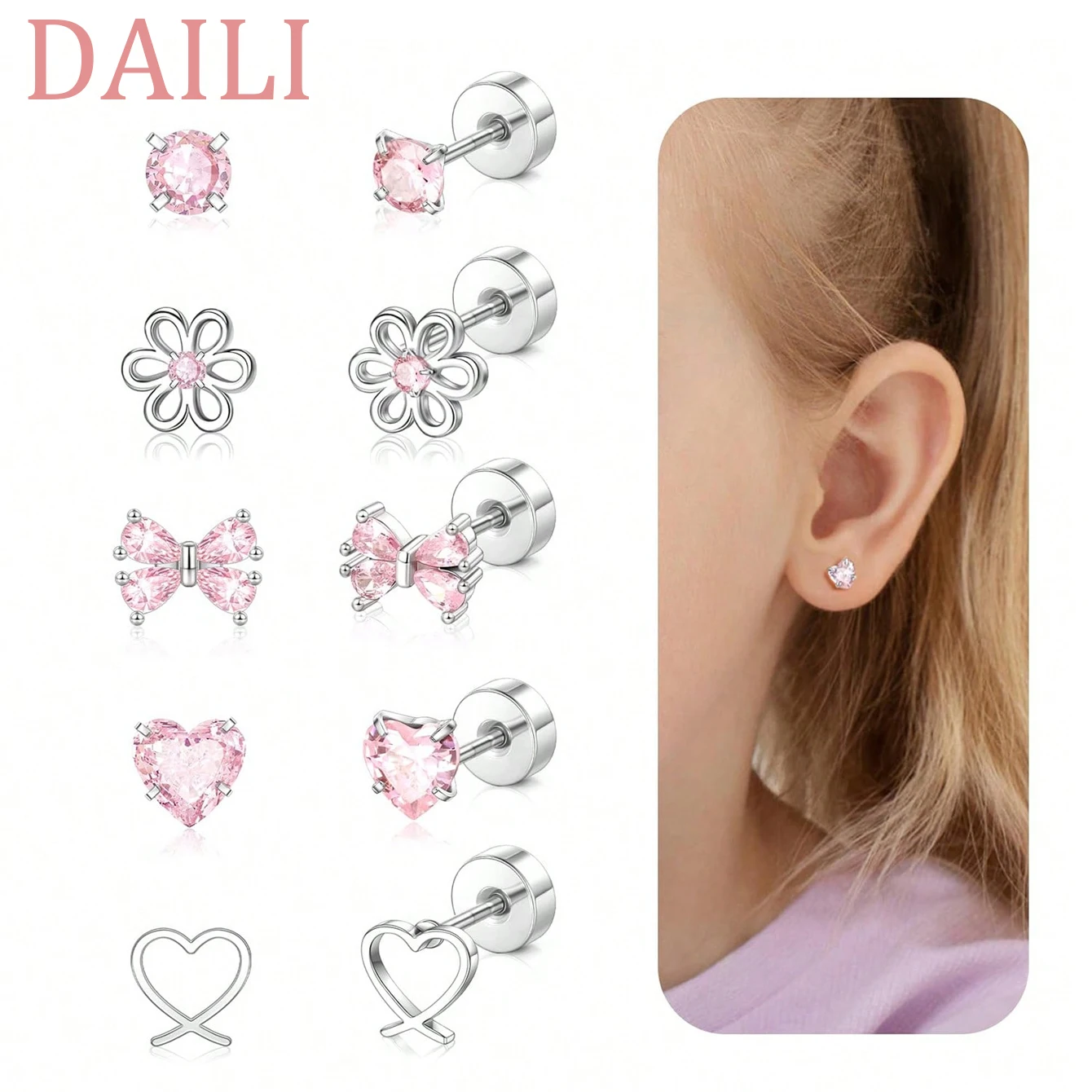Hypoallergenic Earrings for Women, Cute Screw Back Earrings for Women,Lightweight Surgical Steel Bow Earring for Sensitive Ears