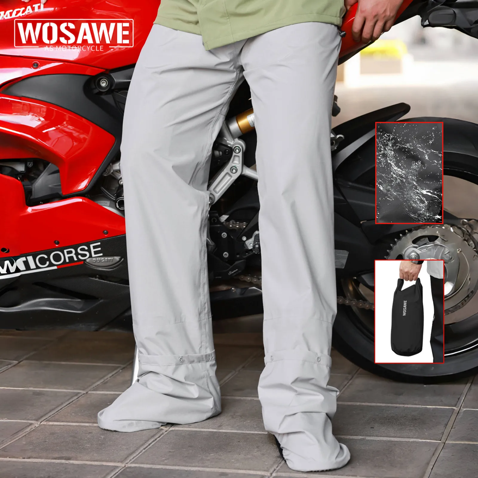 

WOSAWE Waterproof Motorcycle Rain Pants Breathable Cycling Trousers Outdoor Summer Camping Trousers Climbing Mountain Rain Pants