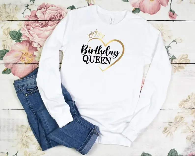 Casual Cotton Birthday Queen T-Shirt with Slight Stretch for Women