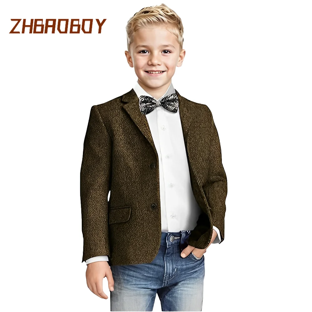 

Boys Blazer Classic Jacket for Boy Wedding Retro Herringbone Casual Jacket Formal Tweed Patterned Sport Coat