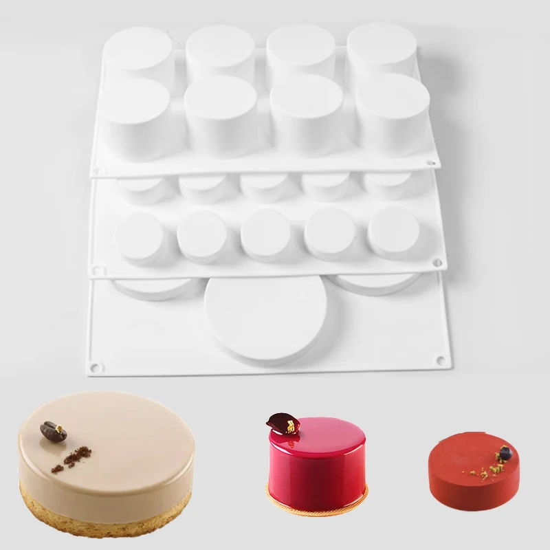 Molde cilíndrico de silicone para bolo, mousse francesa, chocolate, produto comestível, cozinha, ferramenta de cozimento, sabão, sobremesa, ferramentas de fabricação