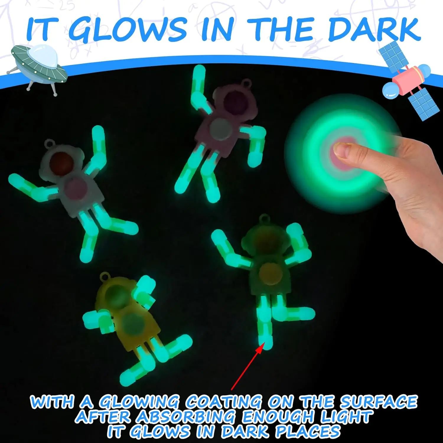 4 pièces Fidget Spinners en vrac, porte-clés d'astronaute déformable, jouets Fidget en vrac