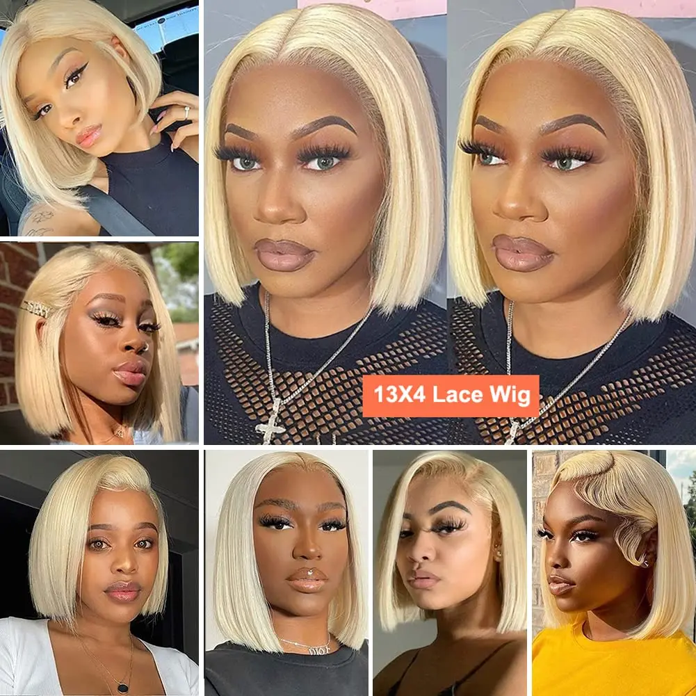 613 Blonde Bob Wig Human Hair 13x4 Blonde Bob Lace Front Wigs Human Hair Pre Plucked 180%Density Straight Lace Frontal Short BoB