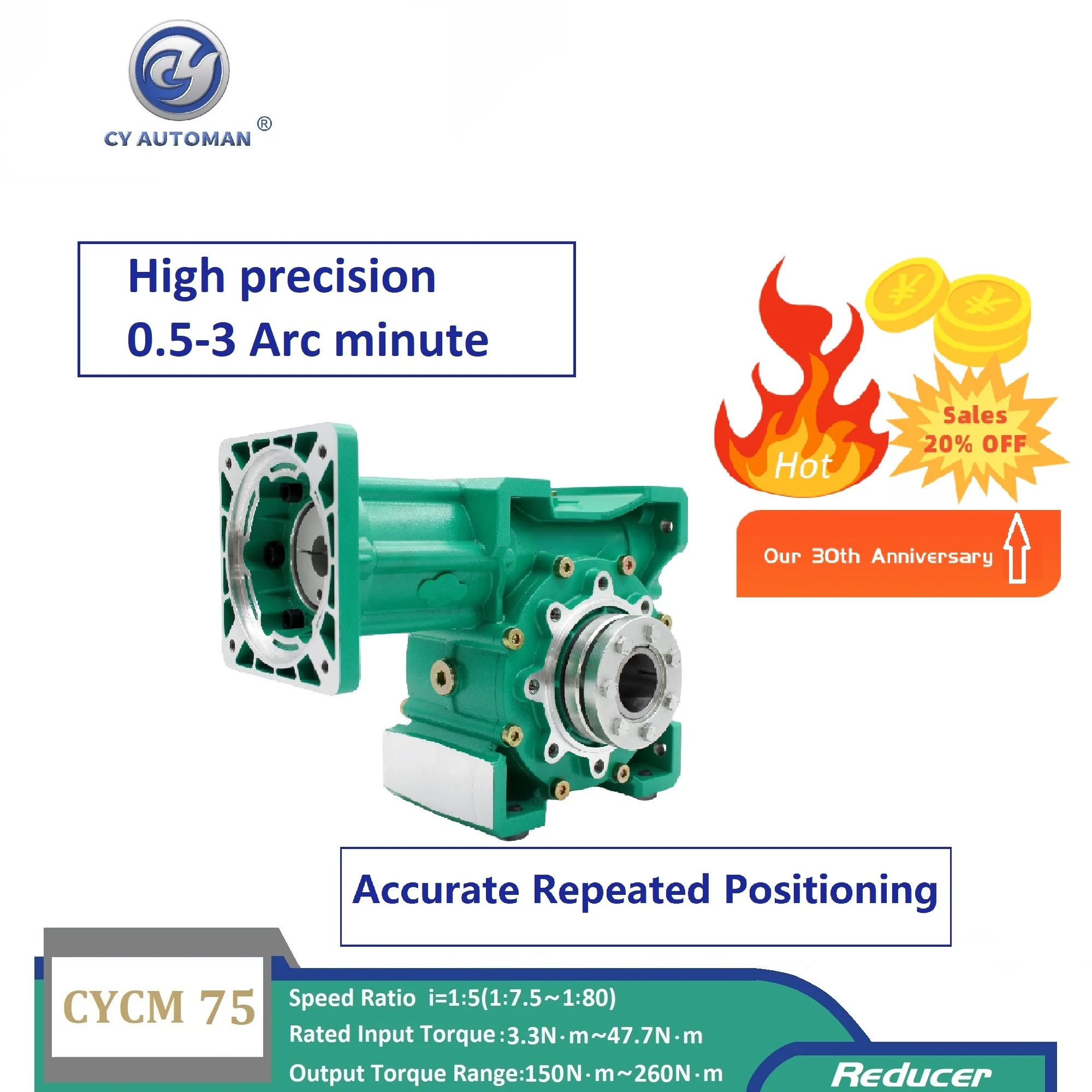 

CY Automan High Presive Worm Gearbox Reducer CYCM 75-VS Input shaft19/20/22/24/28mm Output 35mm Ratio 5:1/80:1 Servo Motor