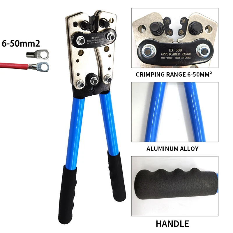 HX-50B Crimping Pliers Wiring Pliers Bare Terminal Pliers YO Copper-aluminum Cable Crimping Pliers 6-50mm2