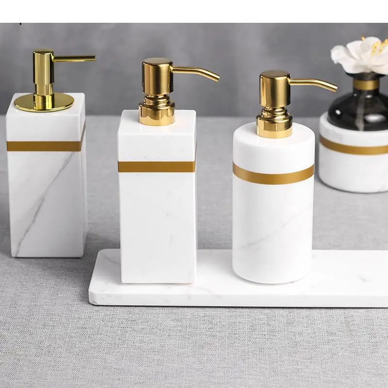 

Nordic Soap Dispenser Natural Marble Home Bathroom Shampoo Shower Gel Bottles Sanitizer Container Kitchen Accessories