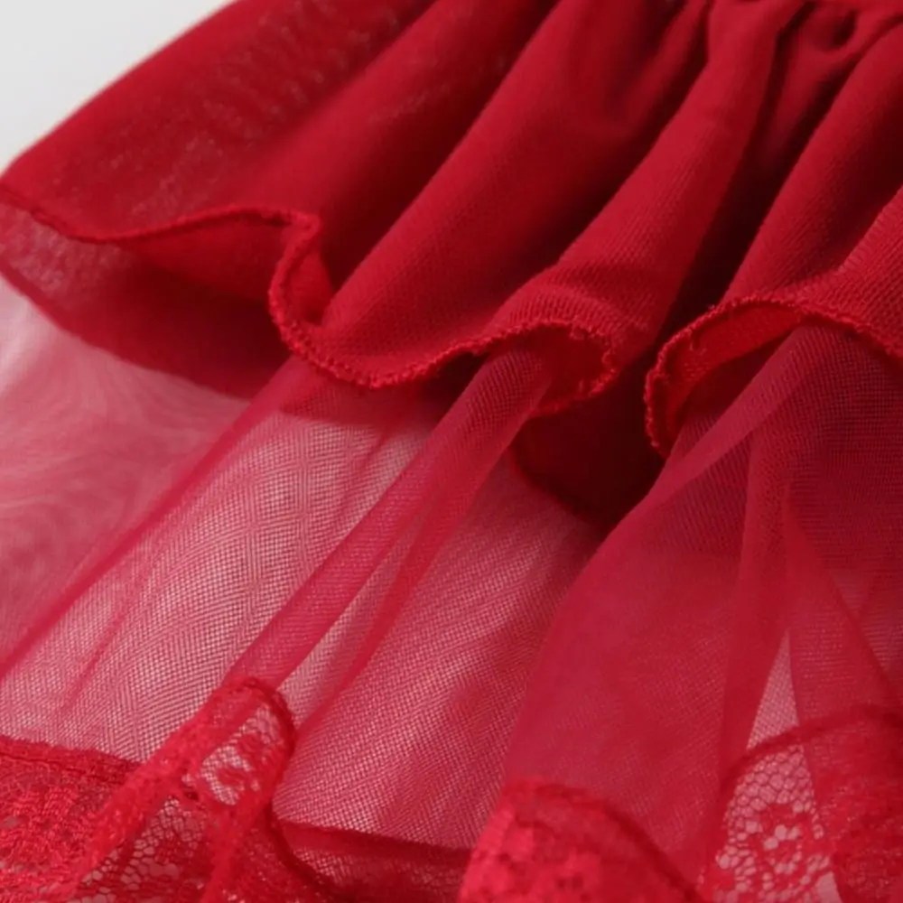 Fashion Bow Flower Lace Nightgown Ruffle Women Lingerie Camisole Nightwear Sweet Transparent Mesh Nightdress Women