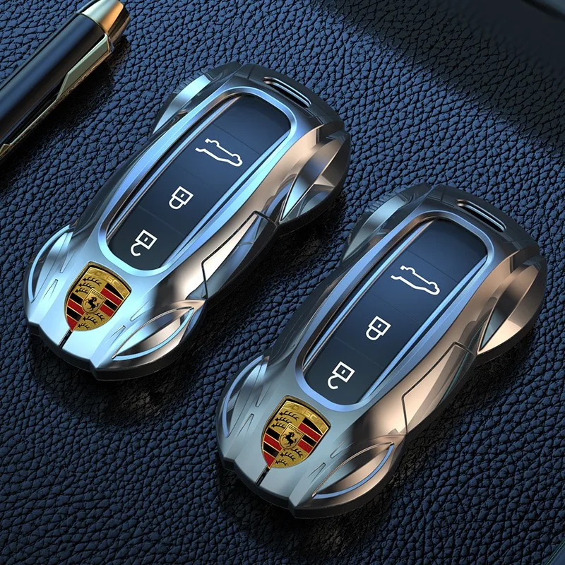 Liga de zinco caso chave do carro capa escudo fob para porsche panamera macan 718 taycan 911 cayman boxster 9ya 971 acessórios estilo do carro