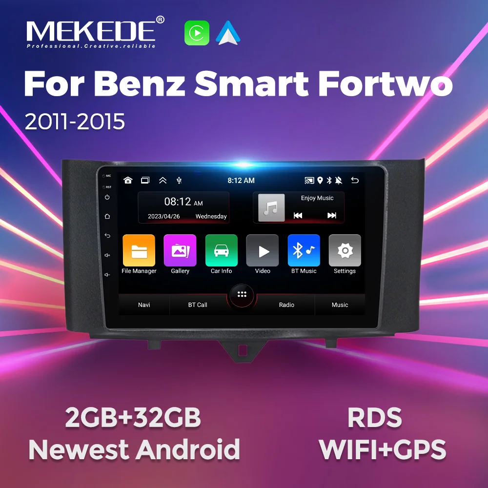 MEKEDE 2din Car Raido for Mercedes Benz Smart Fortwo W451 2011 - 2015 Multimedia Wireless CarPlay Android Auto Stereo Autoradio