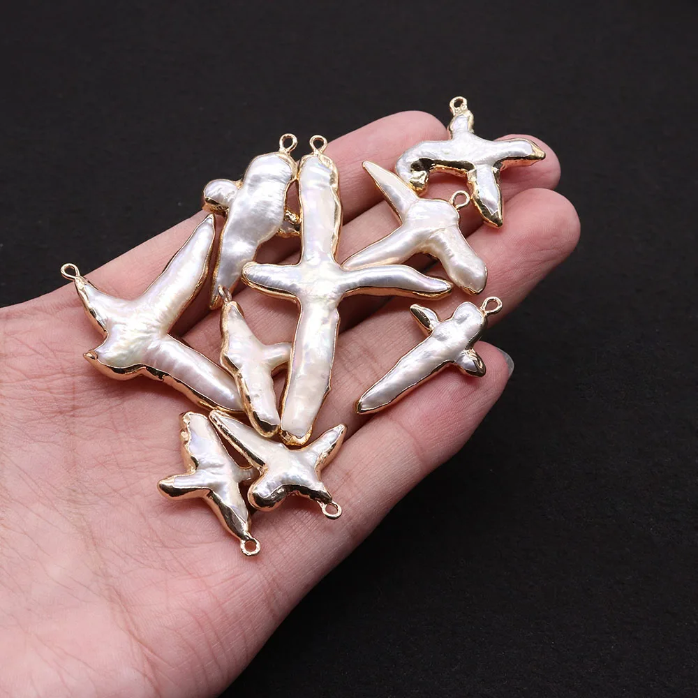 Natural Freshwater Pearl Pendants Cross-shaped 100% Pearls Irregular Charms for Jewelry Making DIY Necklace Earrings Accessories
