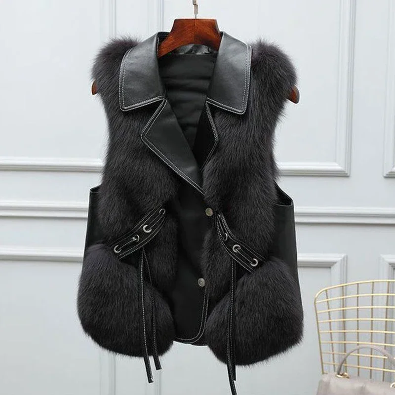 Fur Coat Women's Vest 2024  Autumn and Winter New Jacket Short Outerwear Lady Clothing