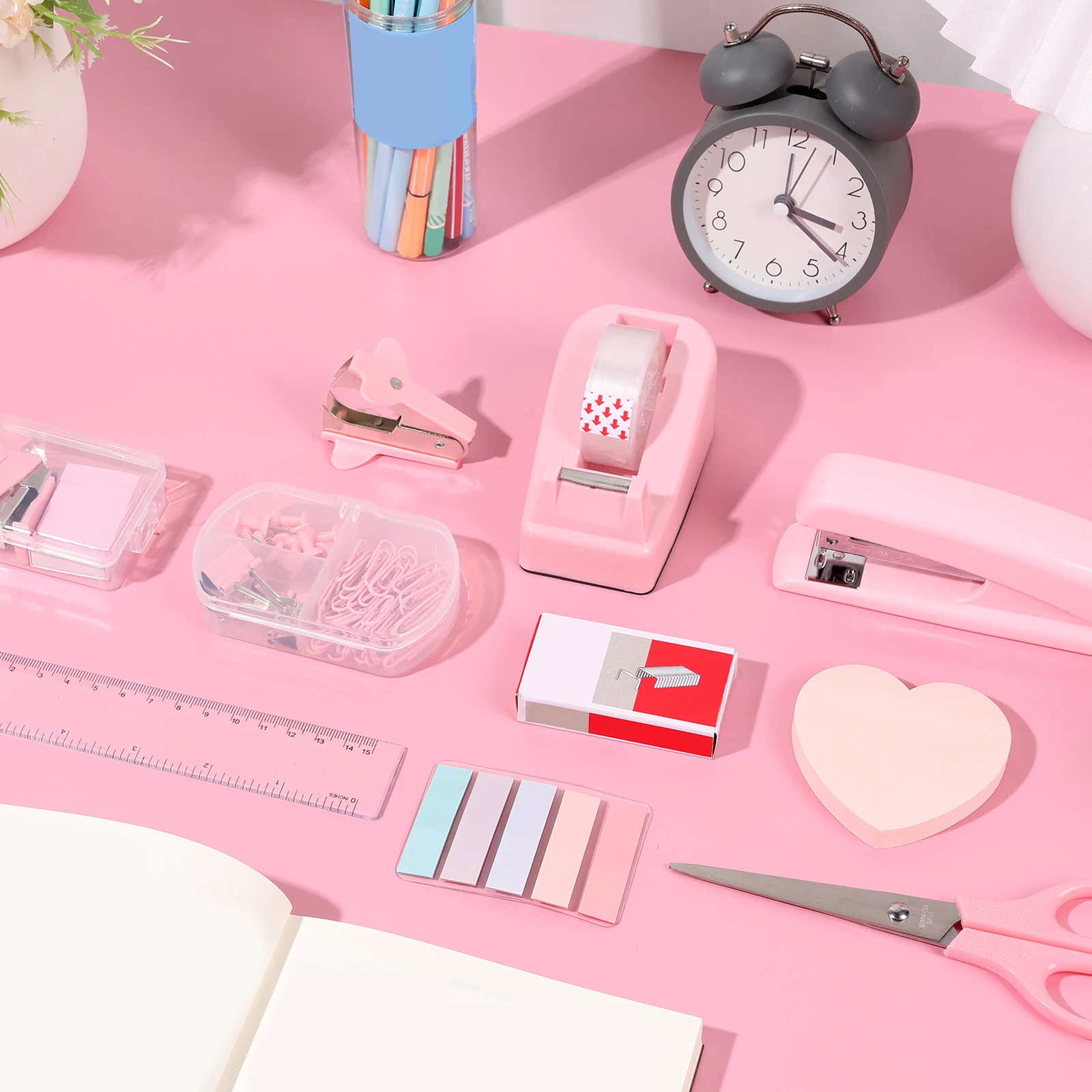 Office Supplies Set Desk Accessories Stapler Set Staple Driver Tape Holder Ruler Labels Office Scissors For Students Office Use